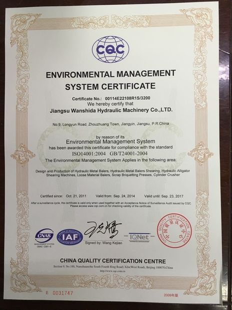 Chiny Jiangsu Wanshida Hydraulic Machinery Co., Ltd Certyfikaty